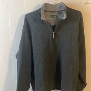 Grey Orvis quarter zip pullover jacket.